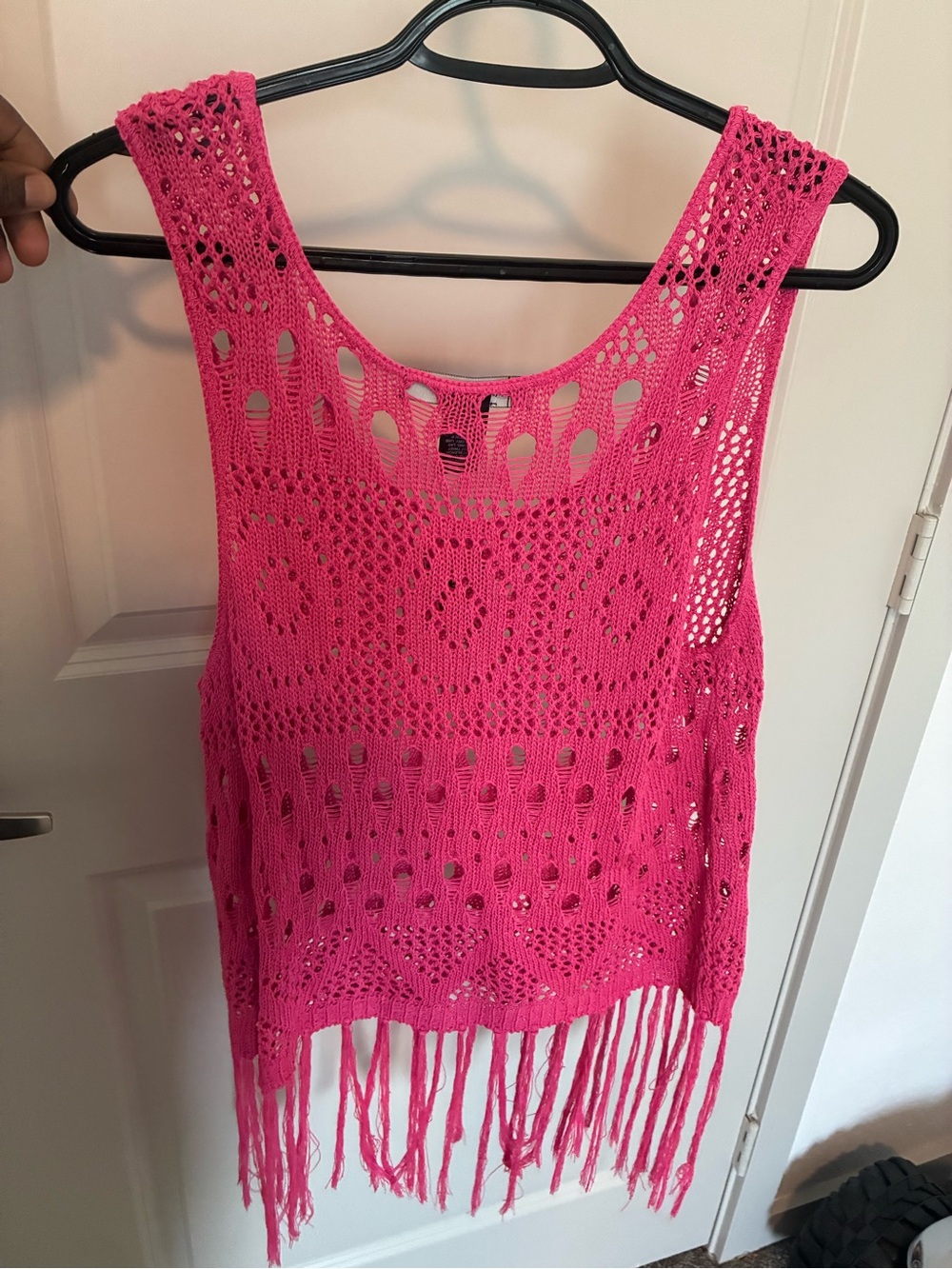 Ashley Stewart Pink Crochet Fringe Tank Top 1X NWT